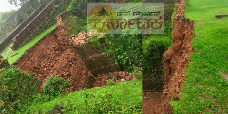 ಬಿದನೂರು ಕೋಟೆಯ ಒಳಭಾಗದ ಕೊಳದ ದಂಡೆ ಕುಸಿತ